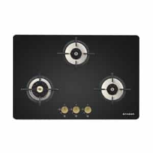 Faber Hob/Hobtop 3 Brass Burner Auto Electric Ignition Glass Top (Maxus HT783 CRS BR CI AI) Black