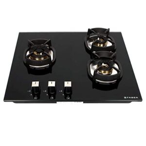 Faber Hob/Hobtop 3 Brass Burner Auto Electric Ignition,Glass Top (Nexus IND HT603 CRS BR CI AI) Black